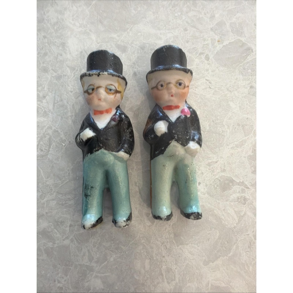 Vintage Set Of Two Man Top Hat, Figurines